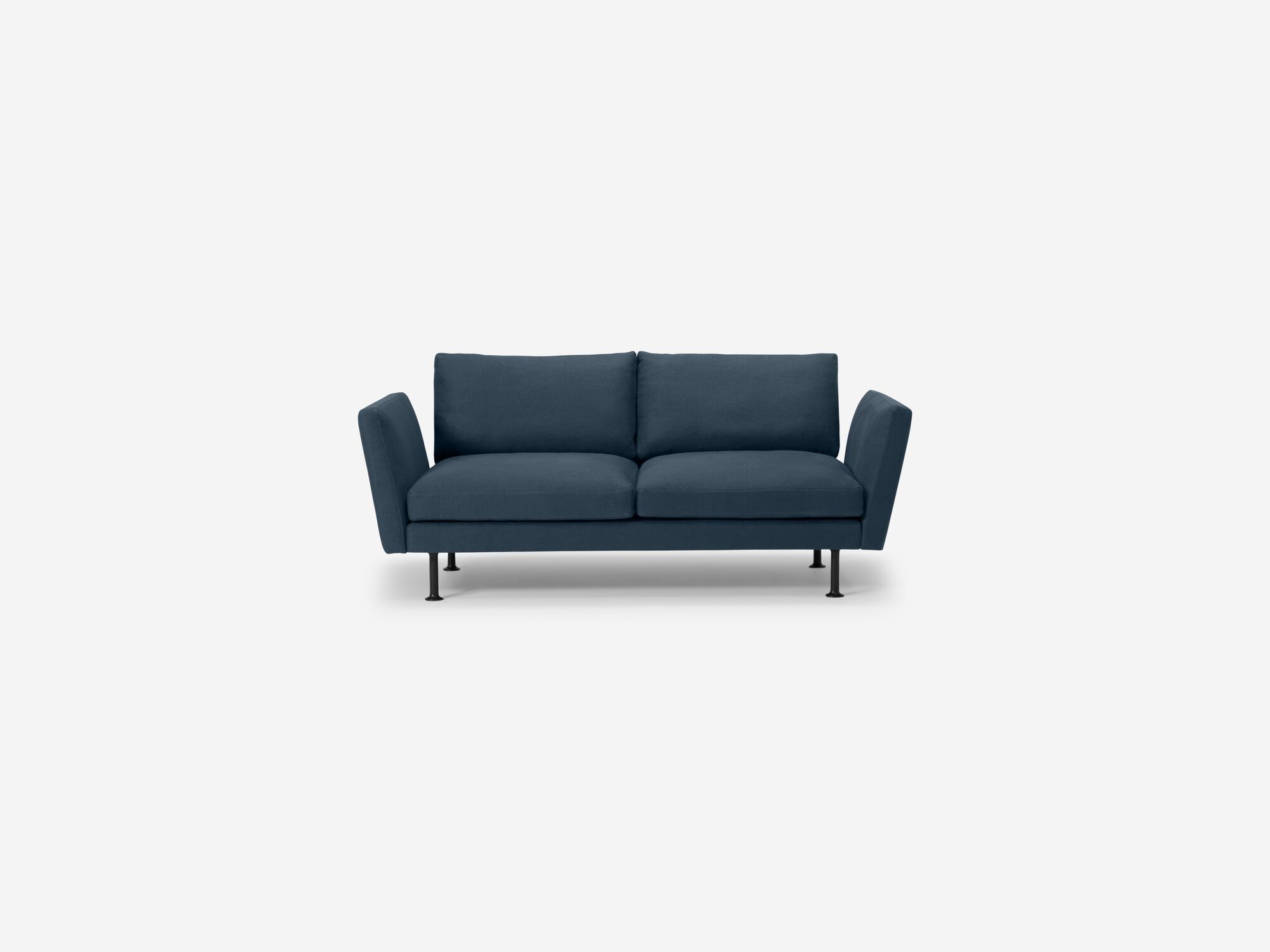 Front view of blue modern loveseat